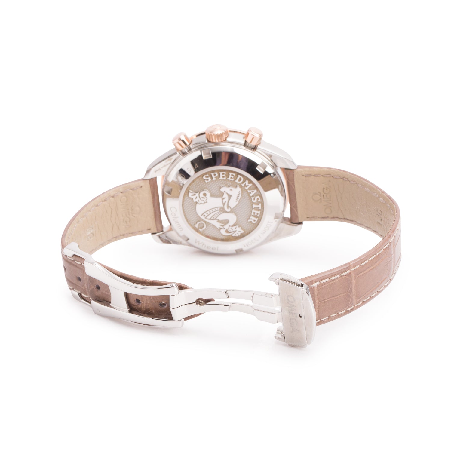 Omega Stainless Steel & 18k Rose Gold Diamond Bezel Speedmaster 38 MM Chronograph Automatic Watch Cappuccino Dial w/ Box & Papers
