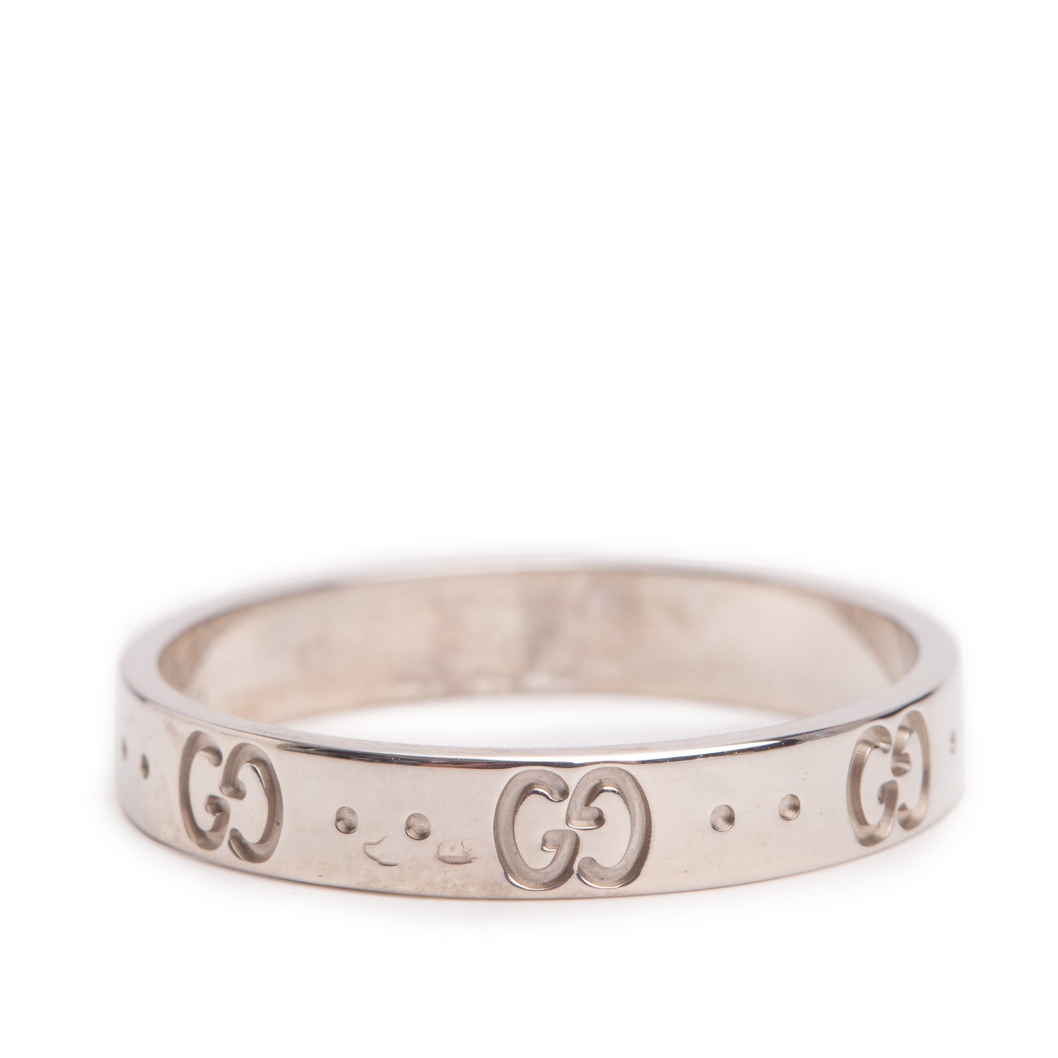 Gucci 18k White Gold Icon 4 MM Band Ring, Size 25 11