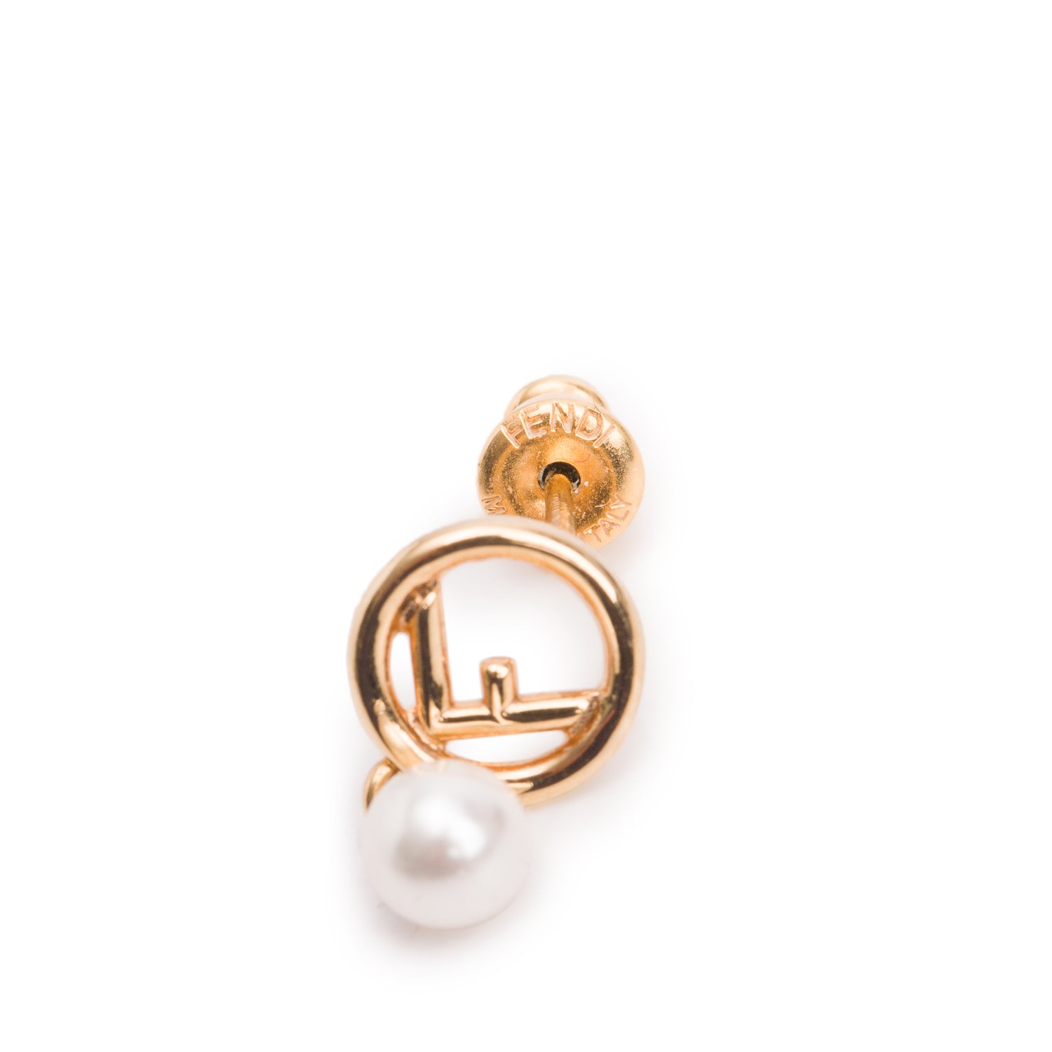 Fendi Gold-Tone Metal Faux Pearl F is Fendi Earrings