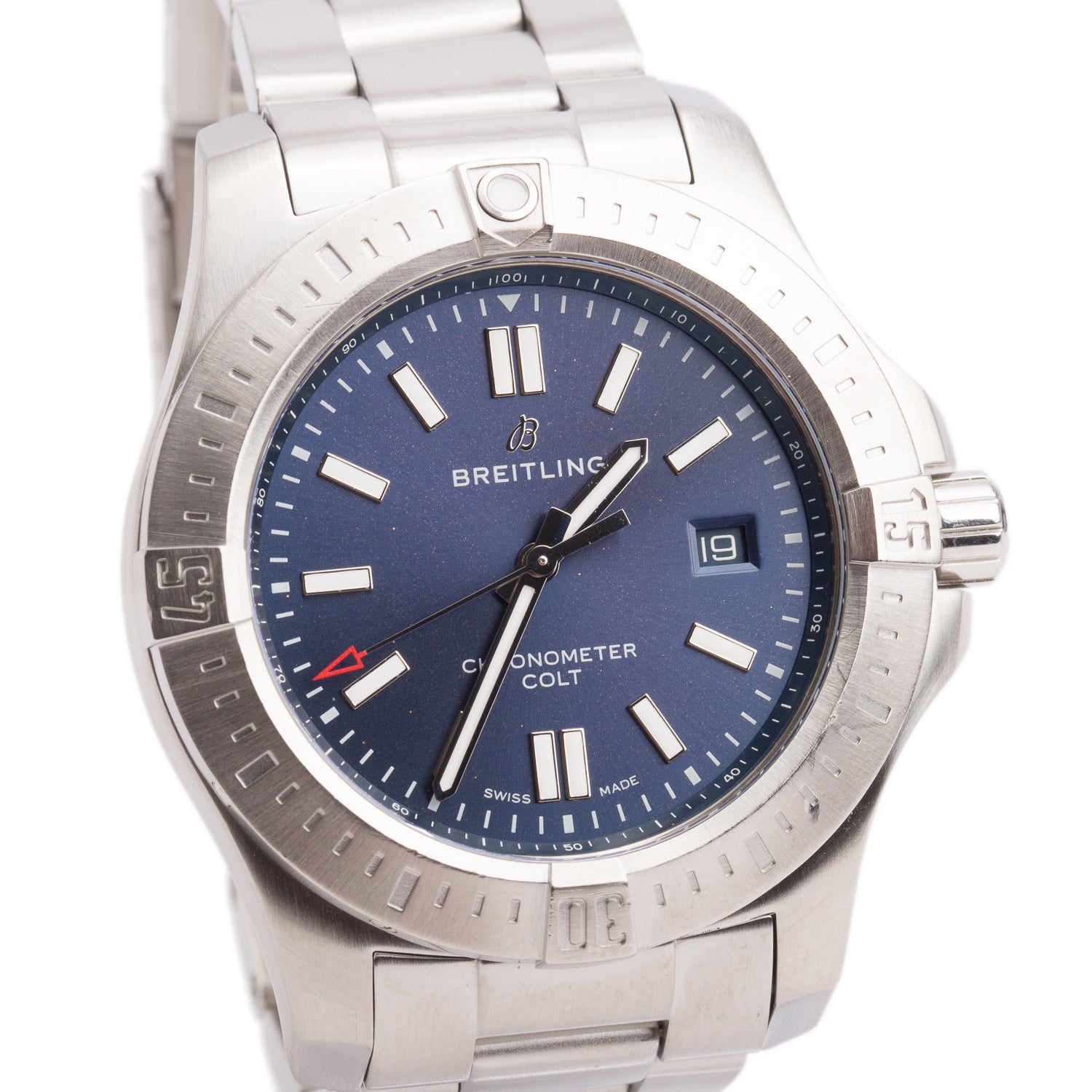 Breitling Stainless Steel Chronomat Colt 44 MM Automatic Watch Blue Dial A17388 w/ Case
