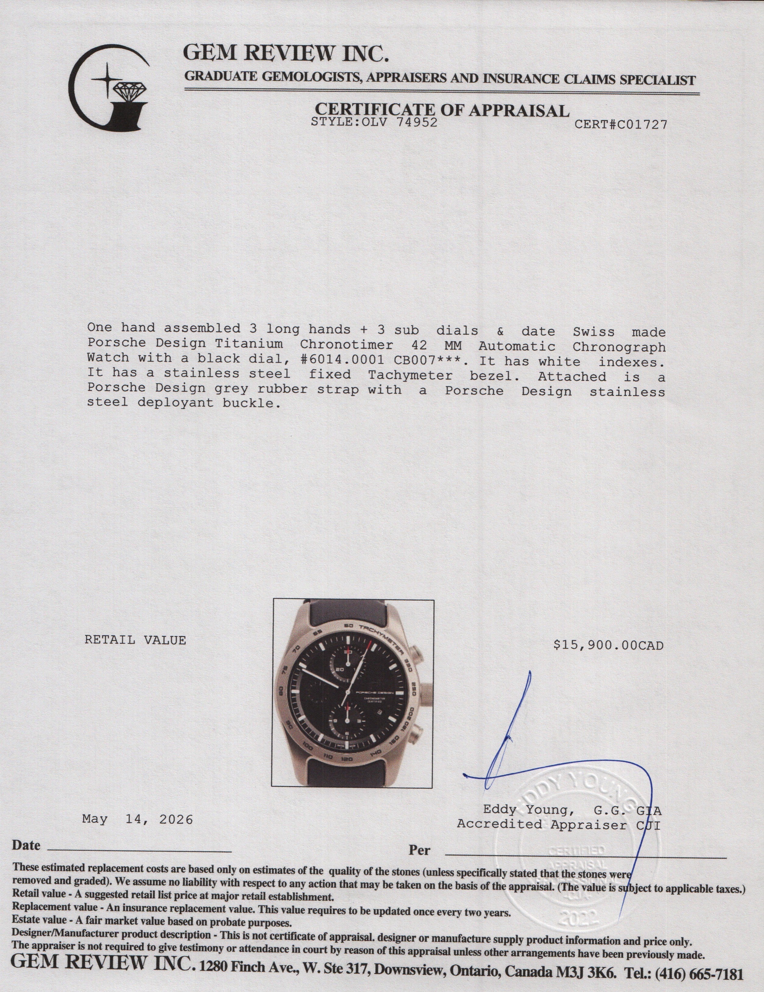 Porsche Design Titanium Chronotimer 42 MM Automatic Chronograph Watch w/ Box & Papers