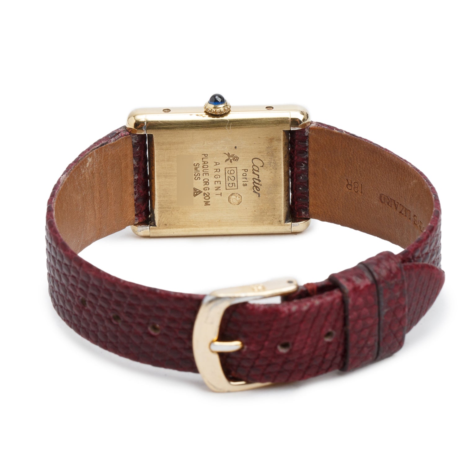 Cartier Vintage 18k Gold Vermeil Sterling Silver Argent Must de Cartier Tank Quartz Watch Burgundy Dial