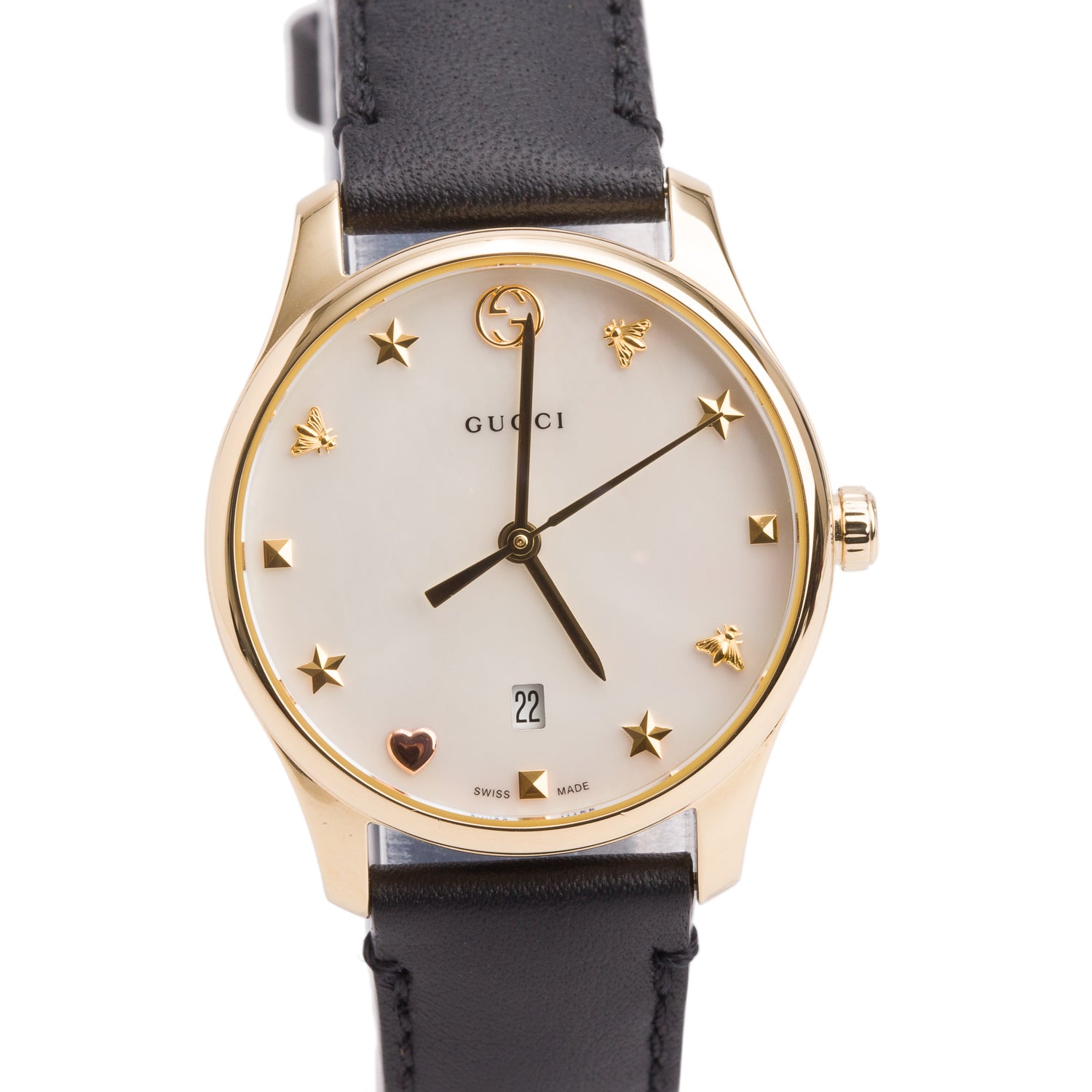 Gucci Gold Plated Stainless Steel G-Timeless 29 MM Quartz Watch Mother of Pearl Dial w/ Box