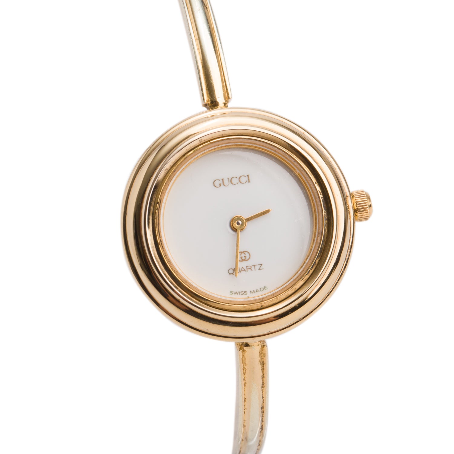 Gucci Gold Plated Stainless Steel 1100 Series 26 MM Watch White Dial w/ Box & 12 Multicolour Bezels