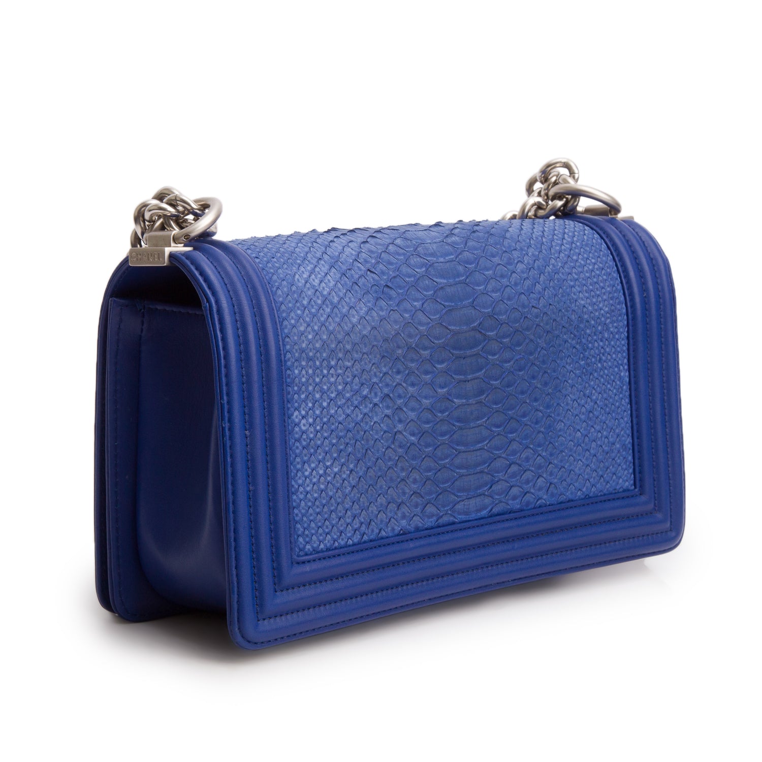 Chanel Blue Python Calfskin Medium Boy Bag w/ Box & Receipt