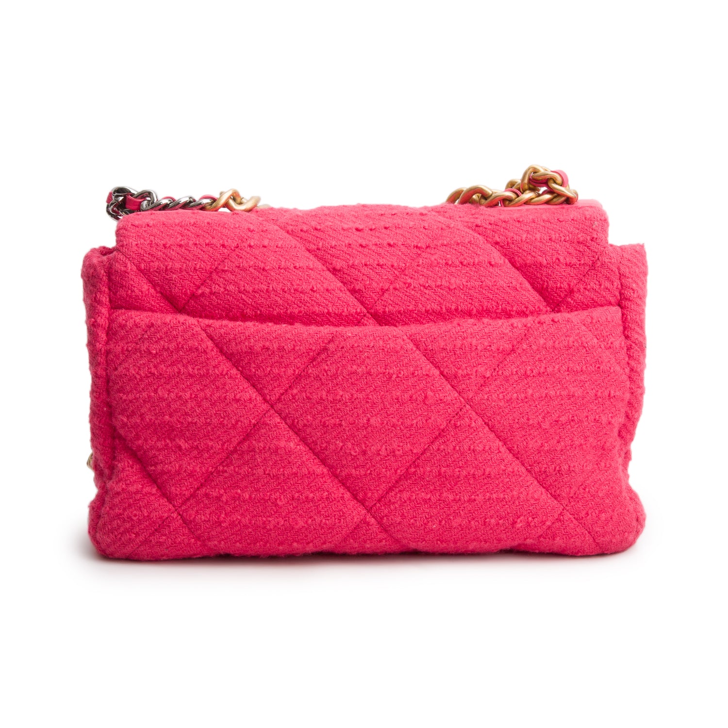 Chanel 2020 Pink Tweed Quilted Large 19 Flap Bag w/ Box & Authenticity Card