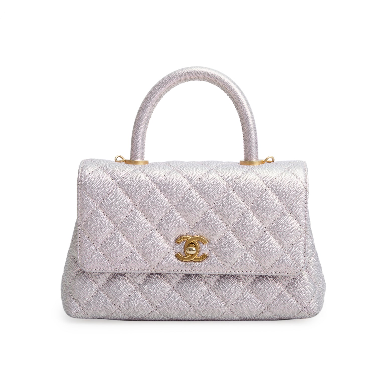 Chanel Metallic Pink Caviar Quilted Mini Coco Top Handle Flap Bag