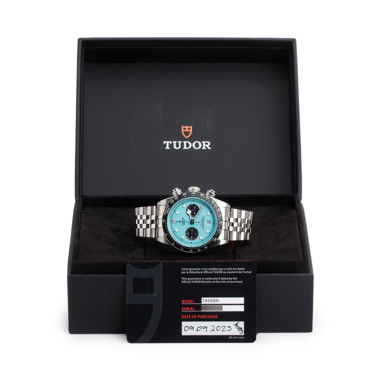 Tudor 2025 Stainless Steel Black Bay Chrono 41 MM Automatic Watch Turquoise Dial 79360N w/ Box & Papers