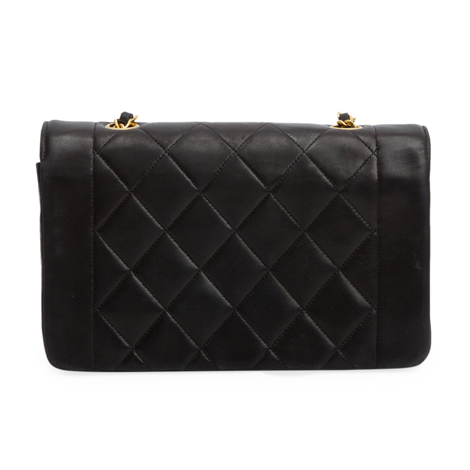 Chanel Vintage Black Lambskin Quilted Small Diana Single Flap w/ Authenticity Card