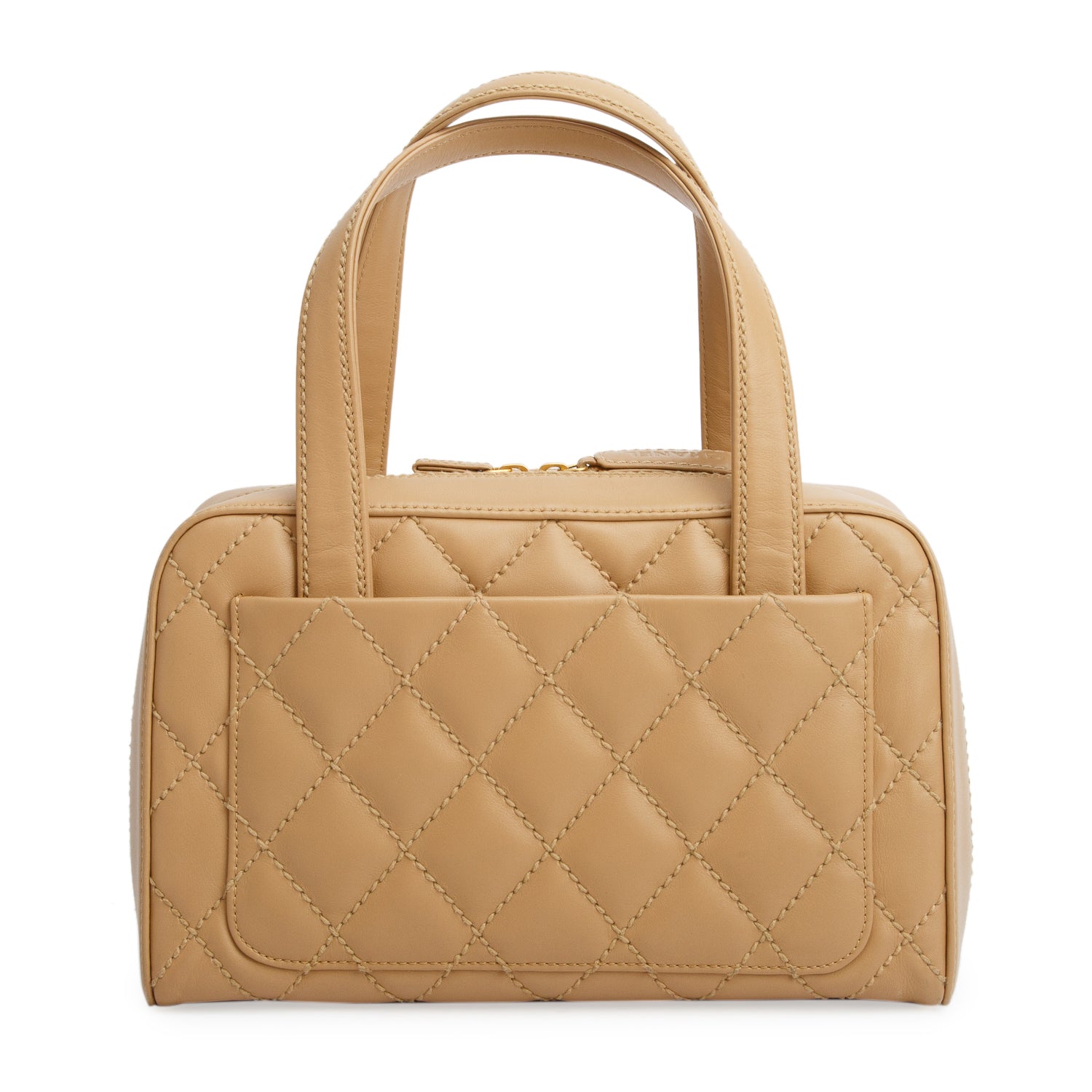 Chanel Beige Calfskin Contrast Stich Surpique Bowler w/ Authenticity Card & Pouch