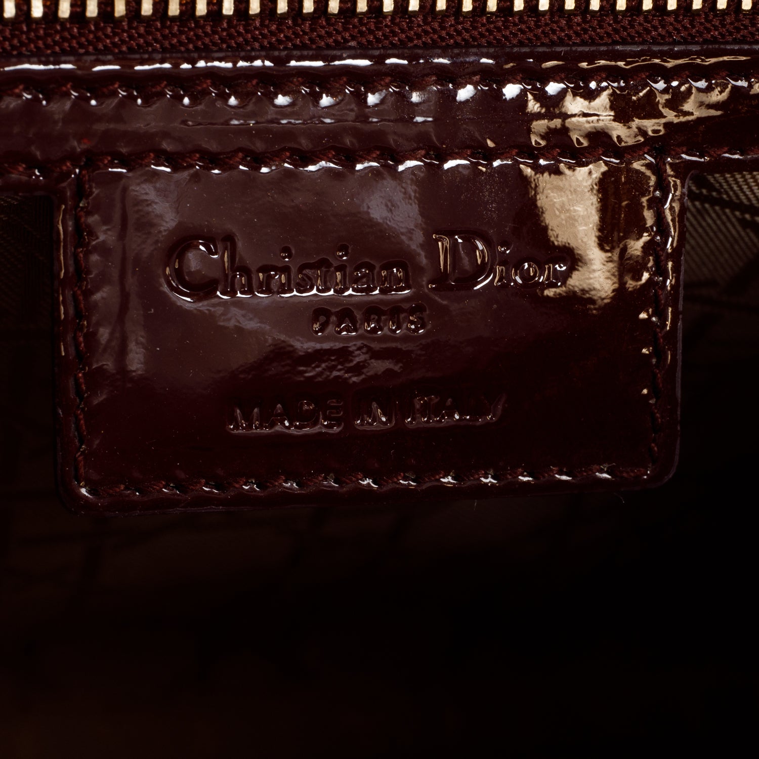 Christian Dior Burgundy Cannage Patent Leather Large Lady Dior w/ Strap & Authenticity Card