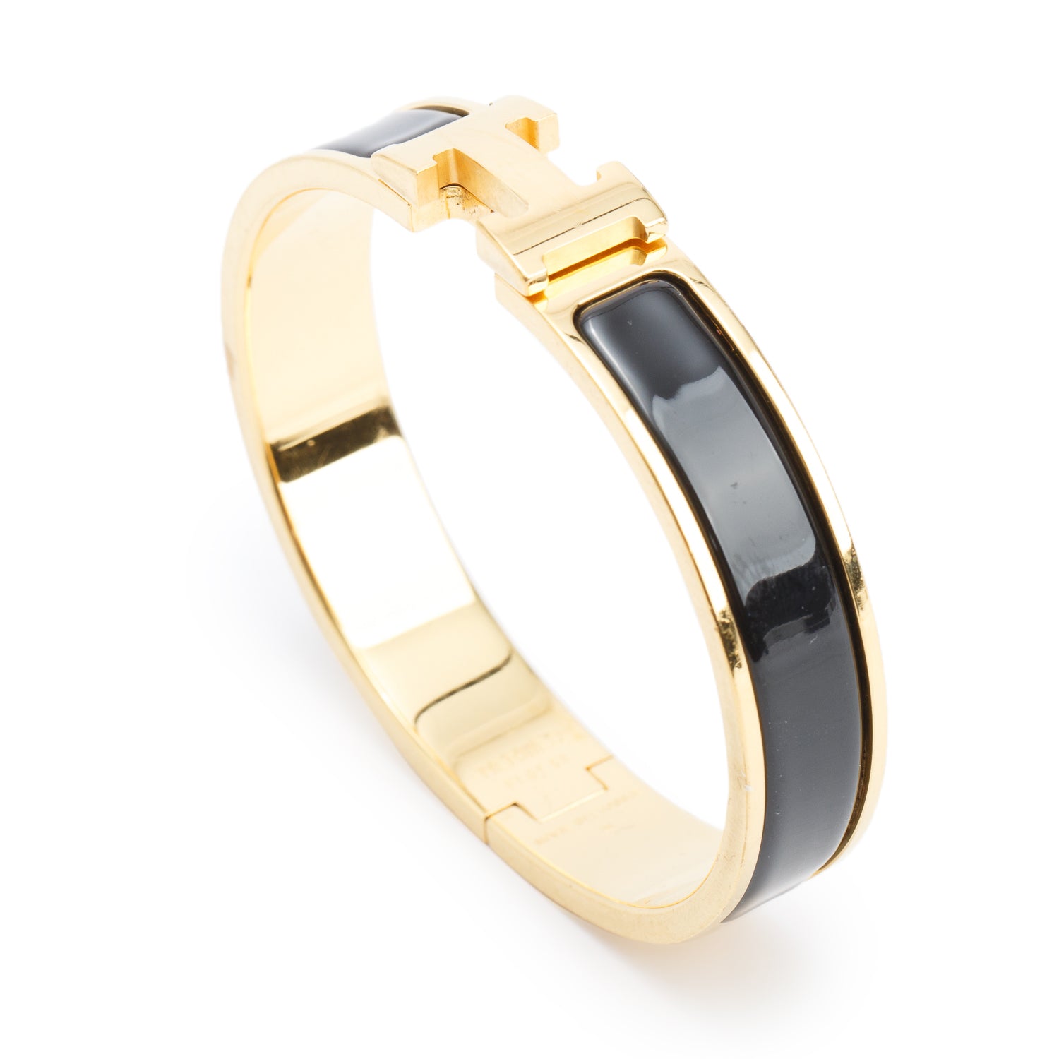 Hermes Gold Plated Black Enamel 12 MM Clic H Bracelet
