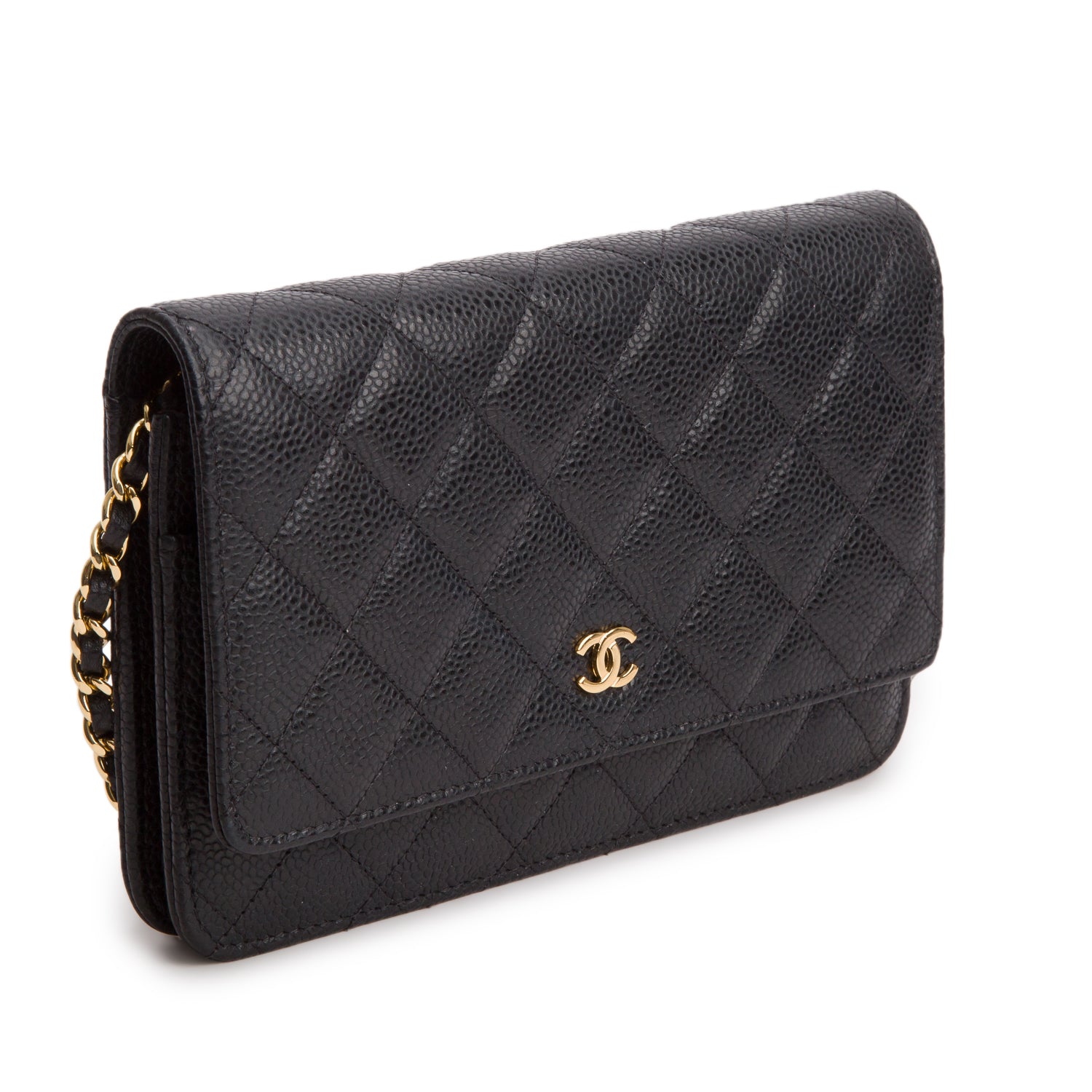 Chanel Black Caviar Quilted Classic Wallet on Chain w/ Box & Authenticity Card