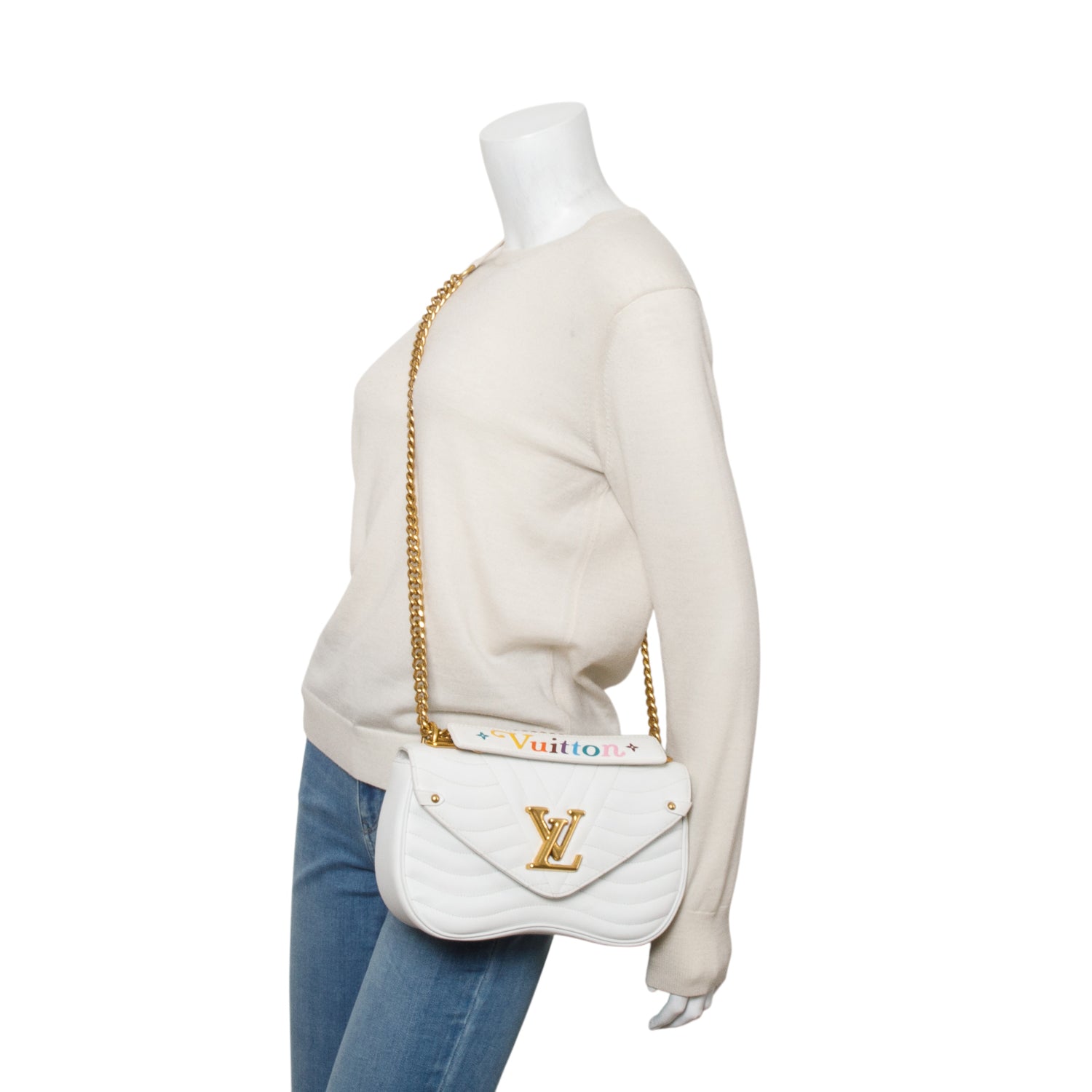 Louis Vuitton White Calfskin New Wave Chain MM Bag