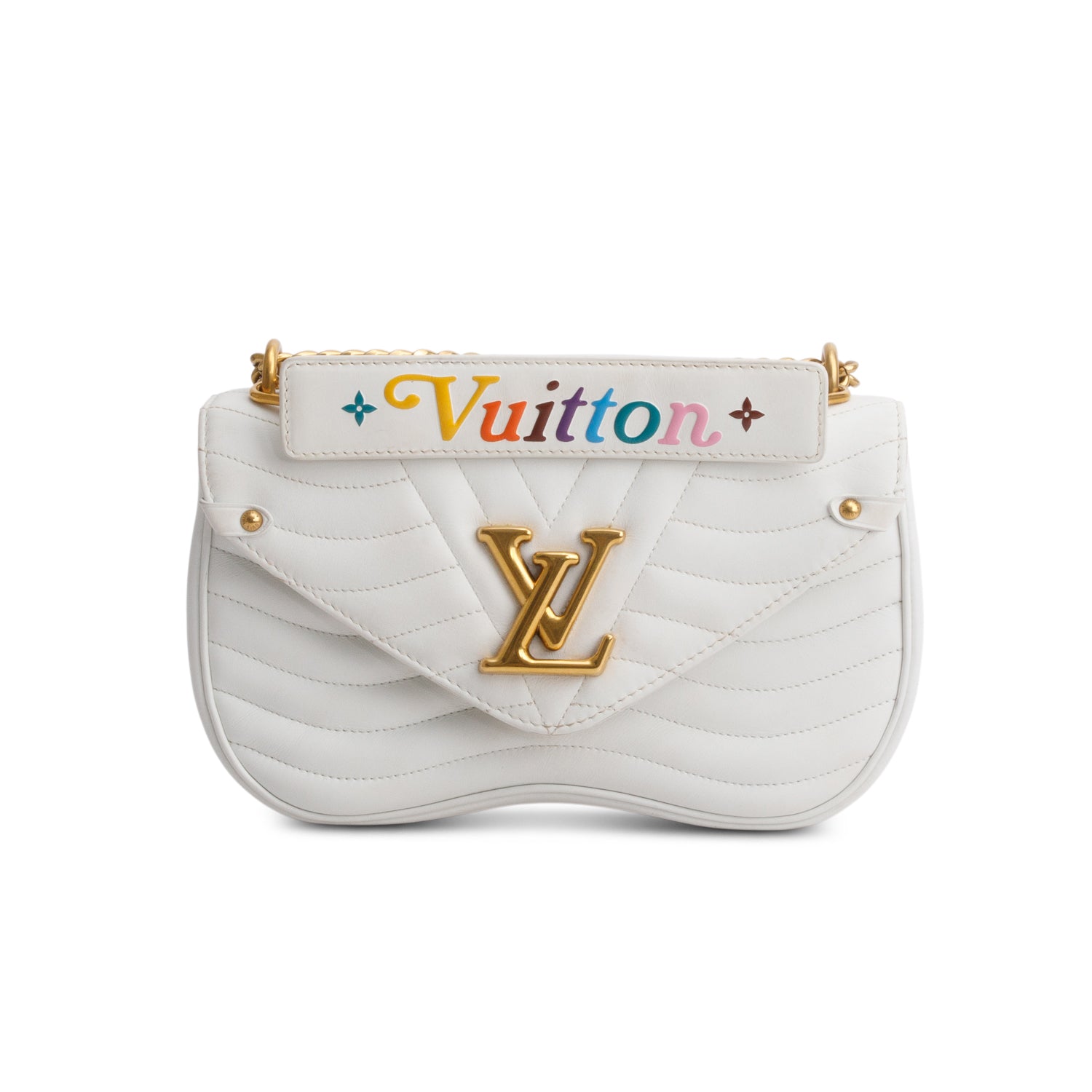 Louis Vuitton White Calfskin New Wave Chain MM Bag