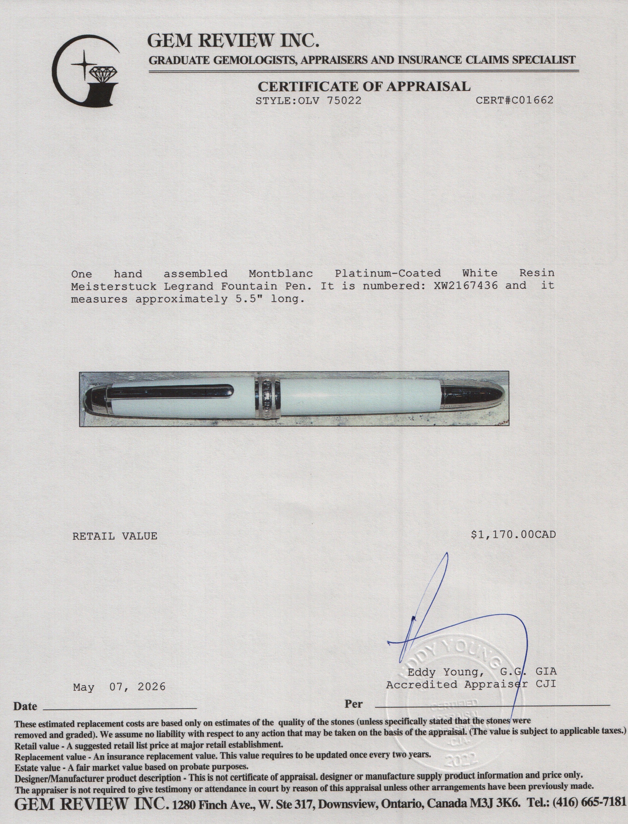 Montblanc Platinum-Coated White Resin Meisterstuck Legrand Fountain Pen