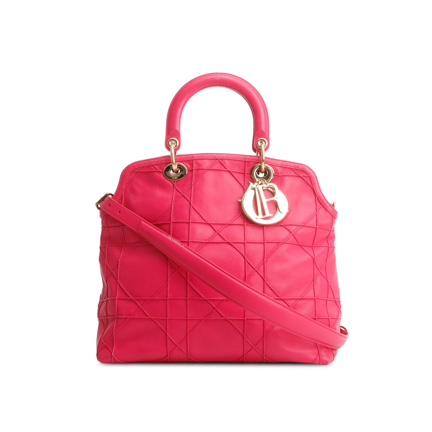 Christian Dior Pink Lambskin Cannage Medium Granville Tote w/ Strap & Authenticity Card