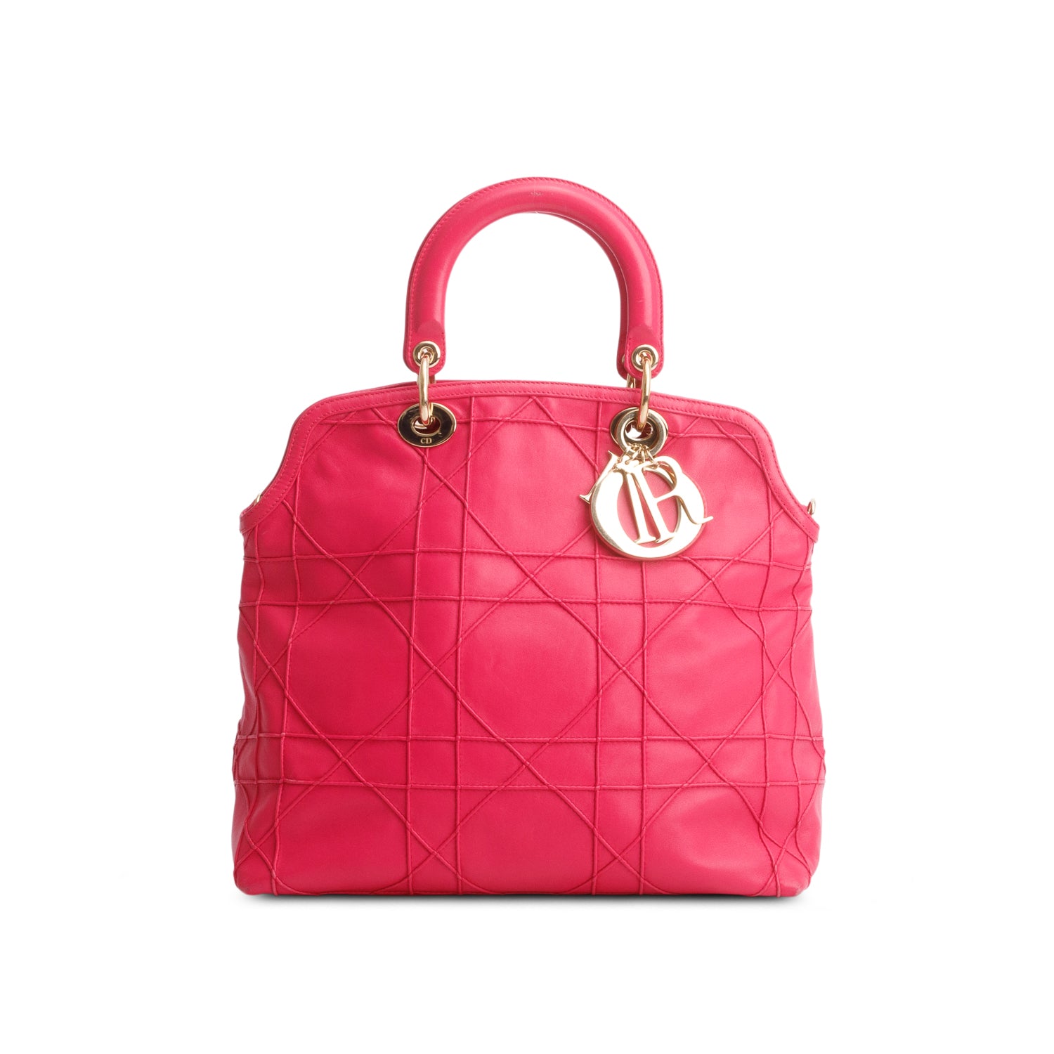 Christian Dior Pink Lambskin Cannage Medium Granville Tote w/ Strap & Authenticity Card