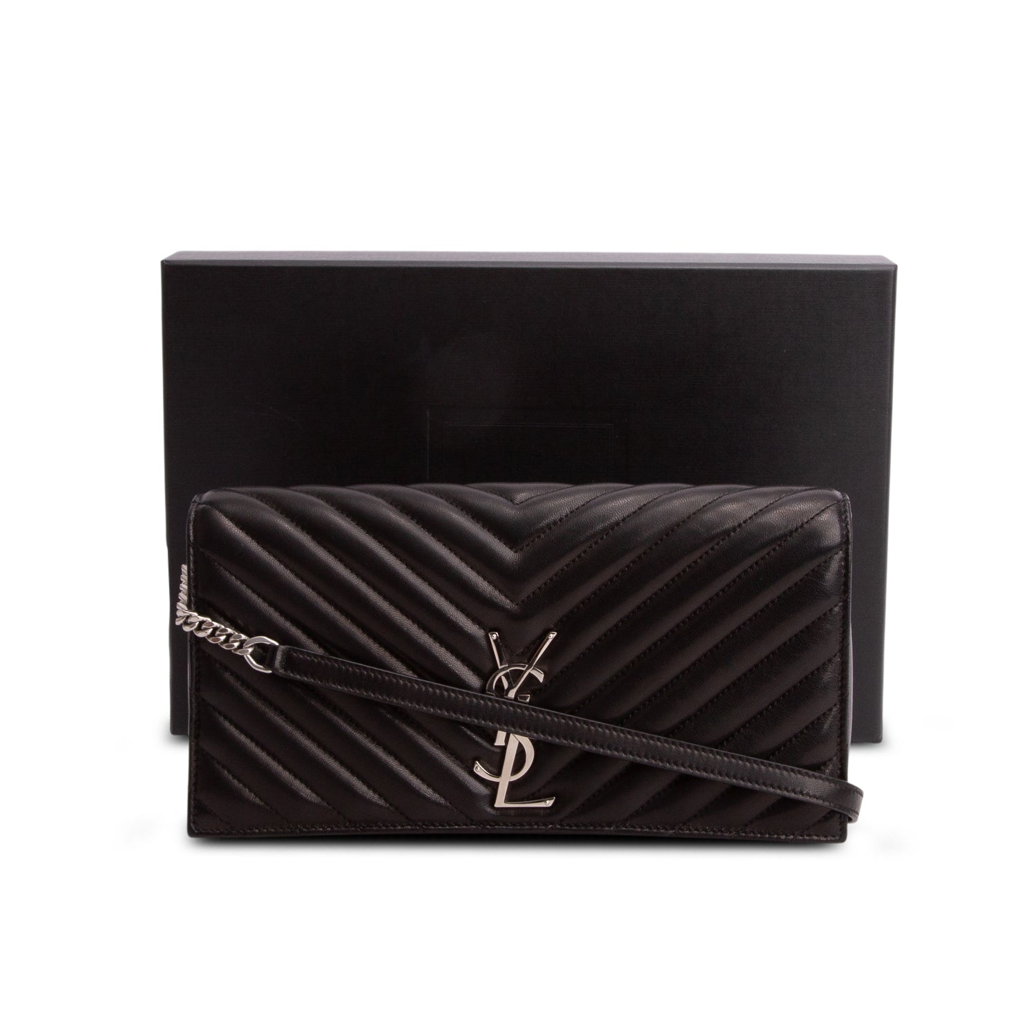 Saint Laurent 2022 Black Lambskin Matelasse Kate 99 Clutch w/ Box & Strap
