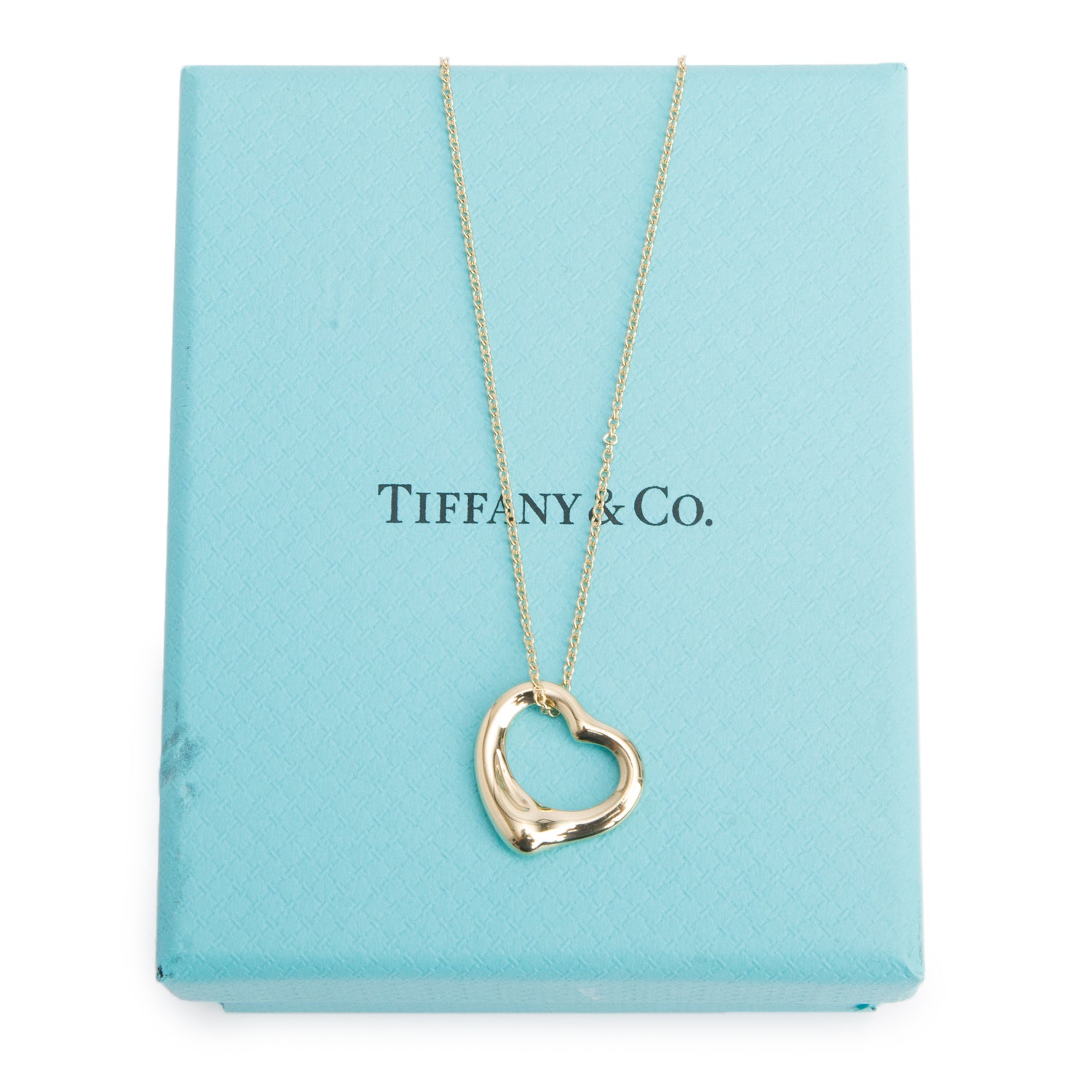 Tiffany & Co. Elsa Peretti 18k Yellow Gold 16 MM Open Heart Pendant Necklace w/ Box