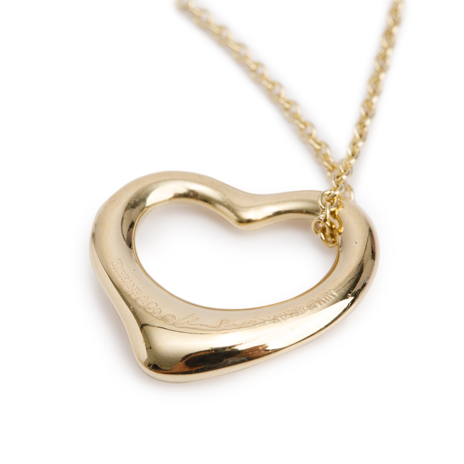 Tiffany & Co. Elsa Peretti 18k Yellow Gold 16 MM Open Heart Pendant Necklace w/ Box