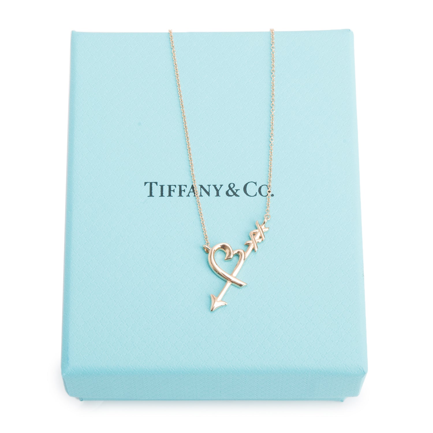 Tiffany & Co. Paloma Picasso 18k Rose Gold Graffiti Heart & Arrow Pendant Necklace w/ Box