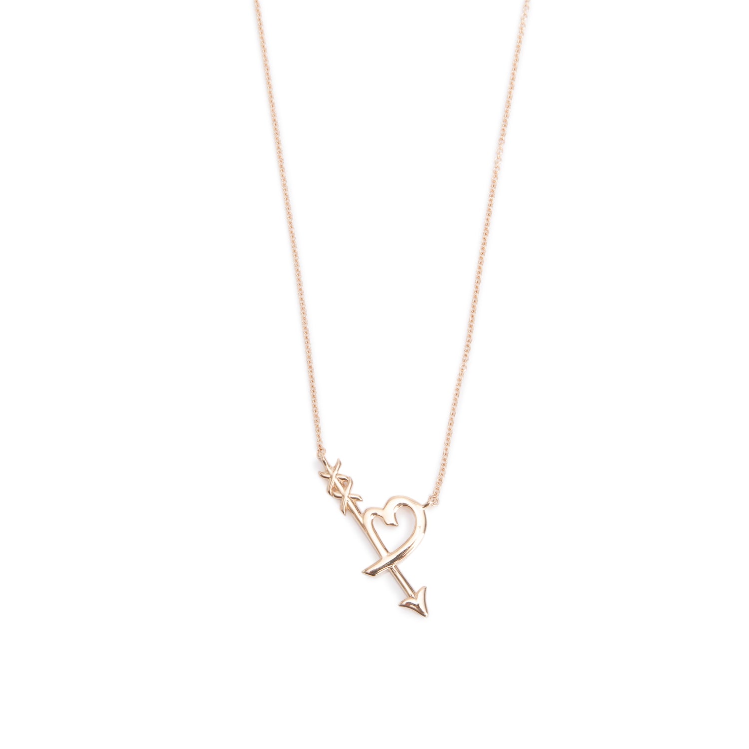 Tiffany & Co. Paloma Picasso 18k Rose Gold Graffiti Heart & Arrow Pendant Necklace w/ Box