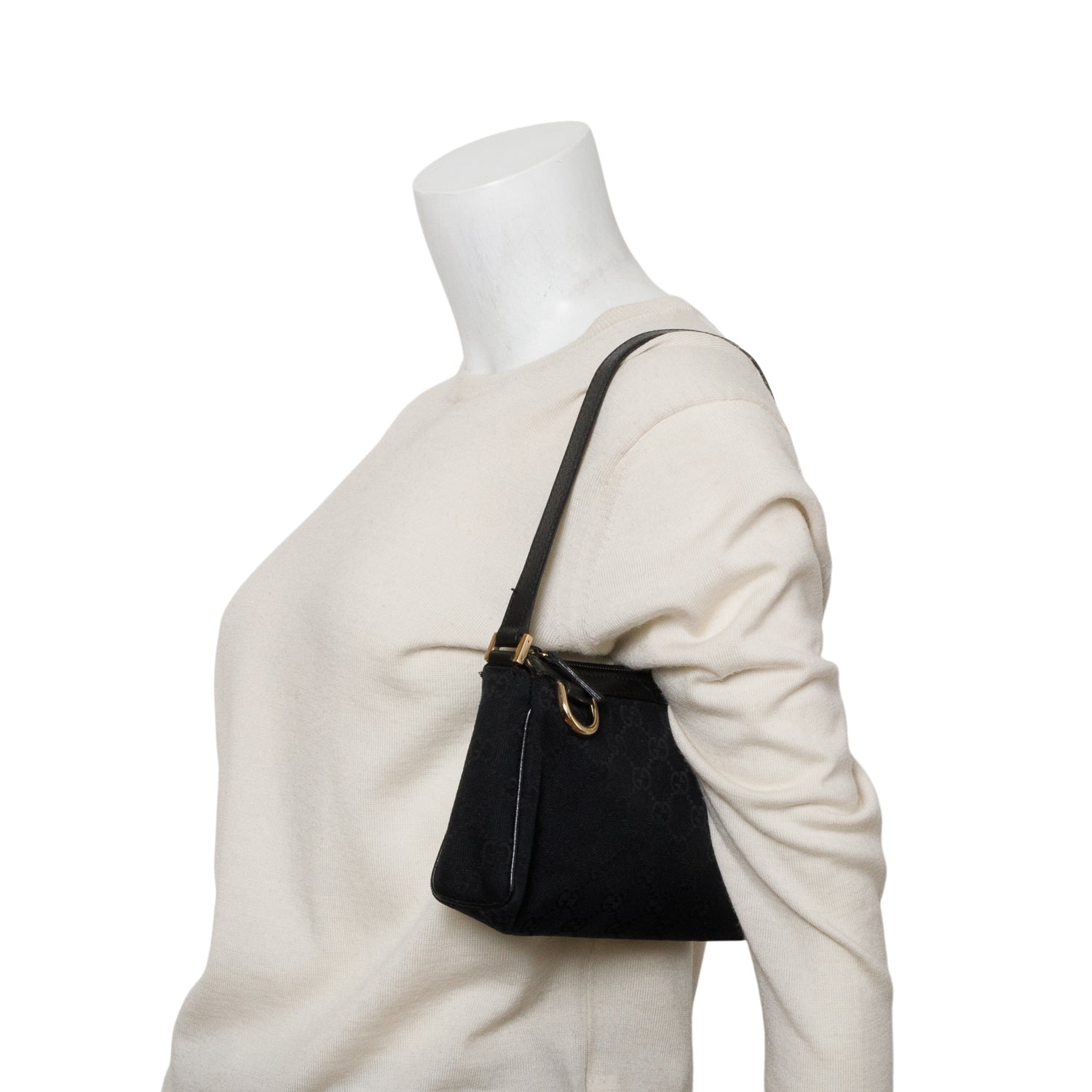 Gucci Black GG Canvas D-Ring Abbey Pochette