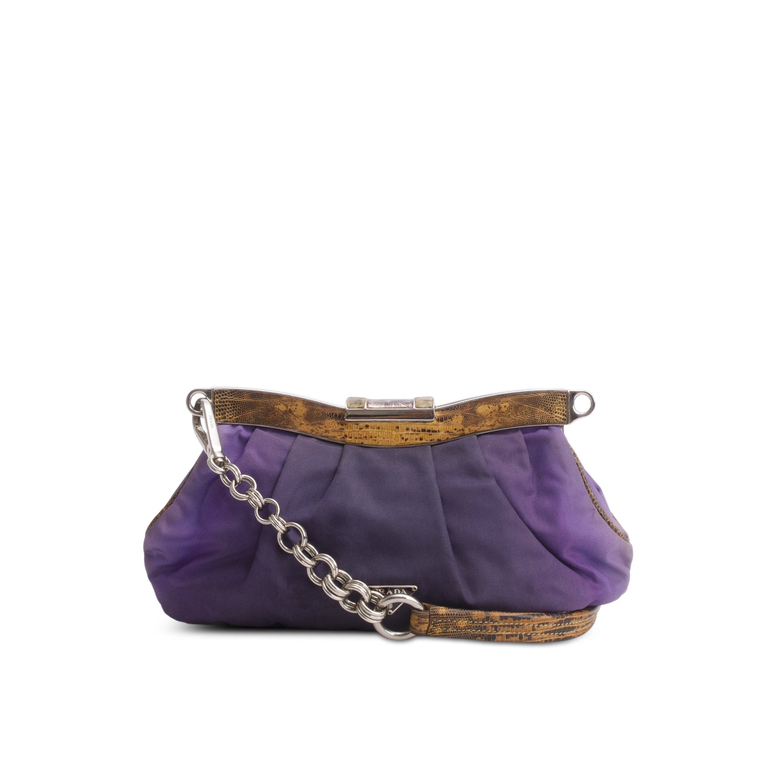 Prada Purple Nylon Lizard Trim Skipper Shoulder Bag