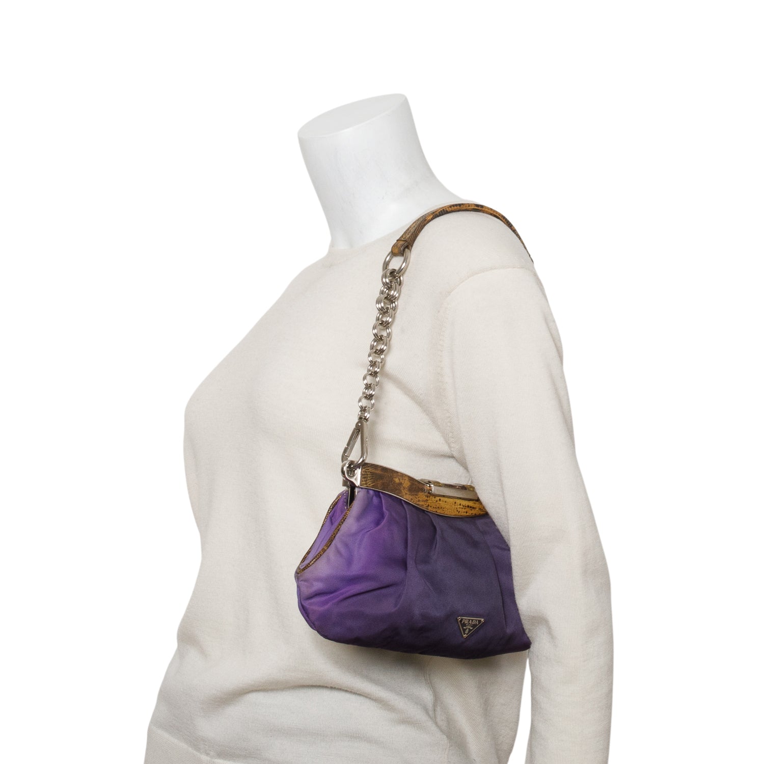 Prada Purple Nylon Lizard Trim Skipper Shoulder Bag