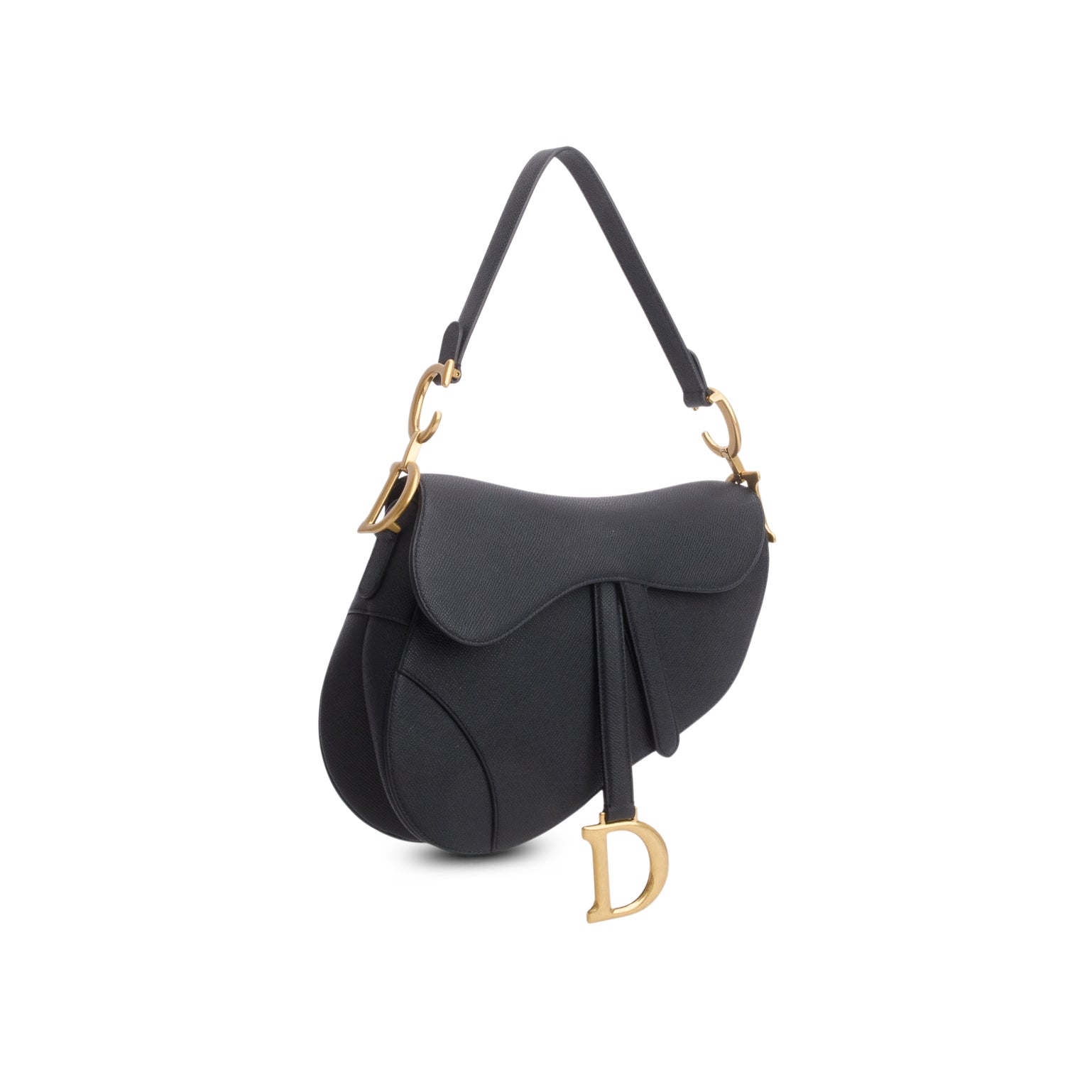 Christian Dior 2021 Black Grained Calfskin Saddle Bag w/ Box