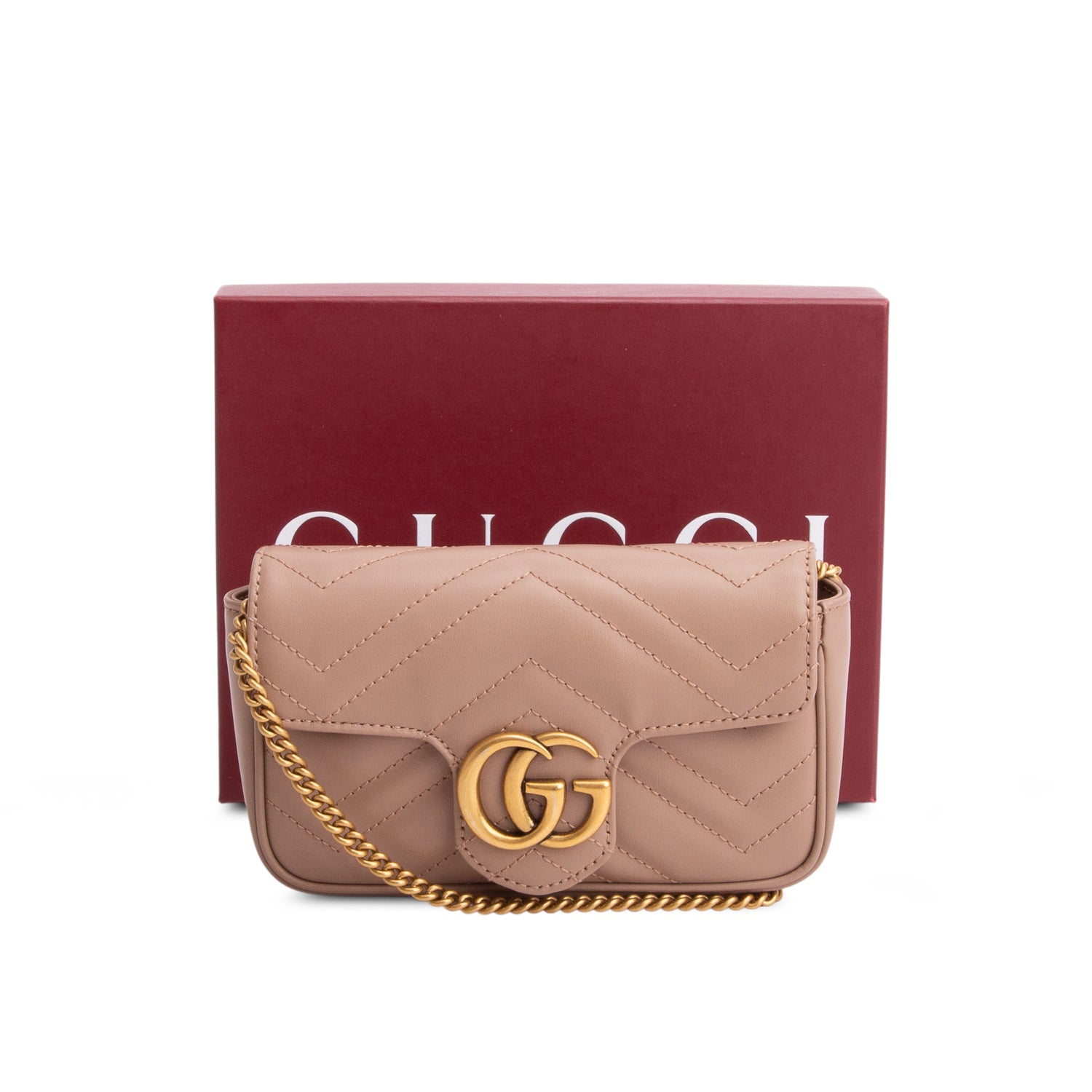 Gucci Pink GG Marmont Matelasse Leather Super Mini Bag w/ Box