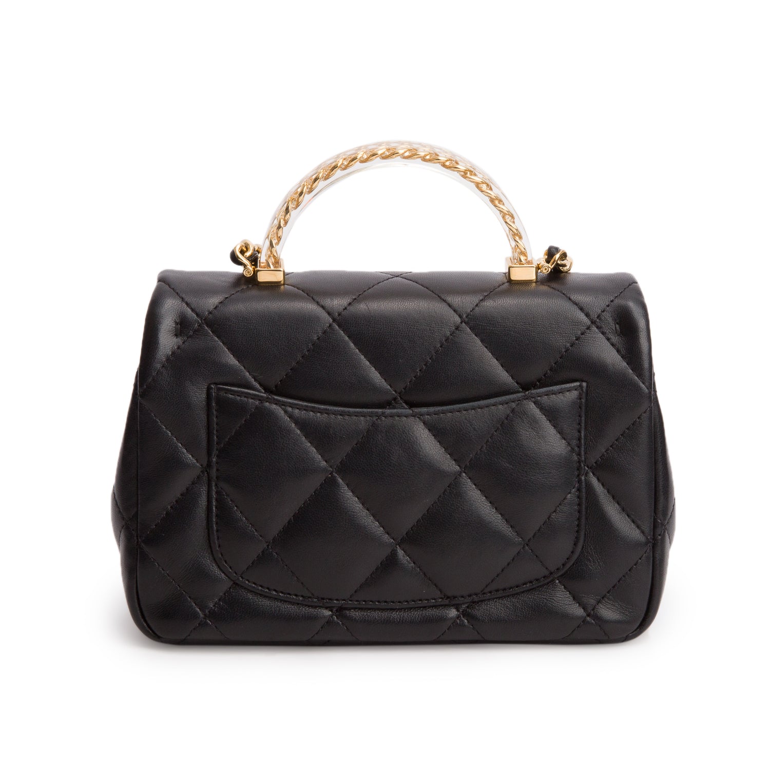 Chanel Black Lambskin Quilted Resin Top Handle Mini Flap w/ Box
