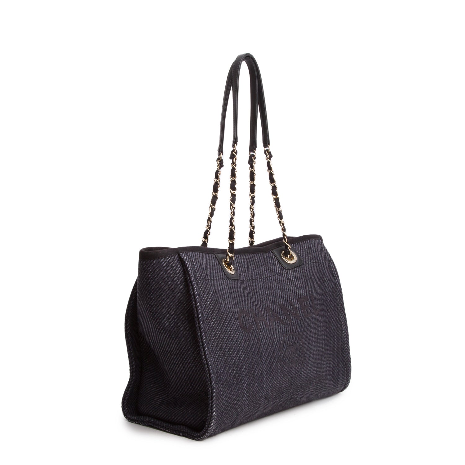 Chanel 2020 Navy Mixed Fibers Small Deauville Tote w/ Authenticity Card & Receipt