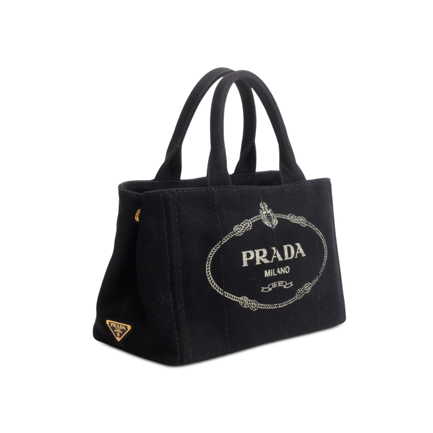 Prada Black Canvas Small Canapa Logo Tote w/ Strap & Authenticity Card