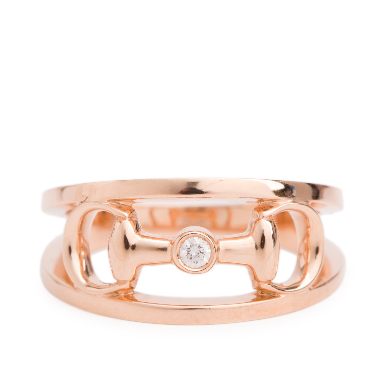 Gucci 18k Rose Gold Diamond Horsebit Ring, Size 13 6.25 w/ Box