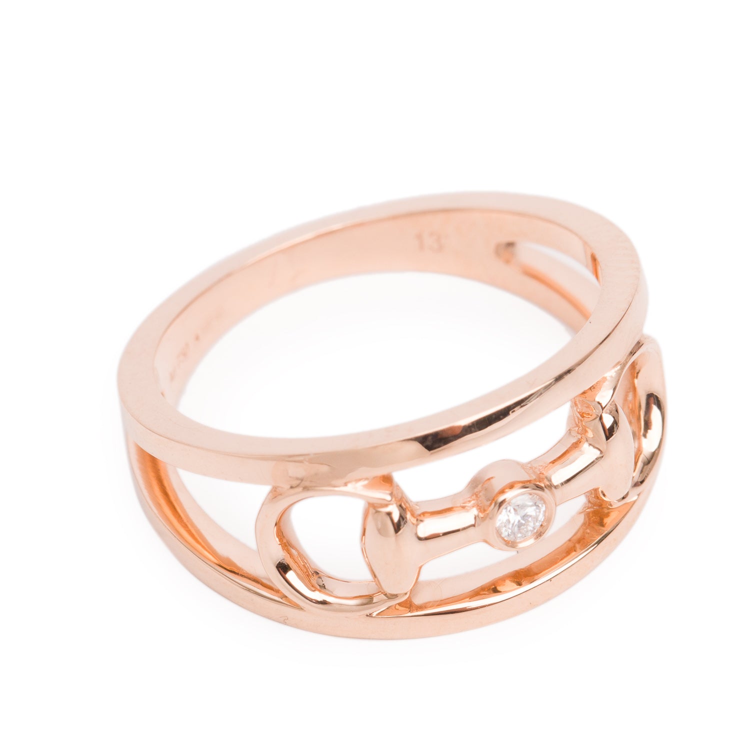 Gucci 18k Rose Gold Diamond Horsebit Ring, Size 13 6.25 w/ Box