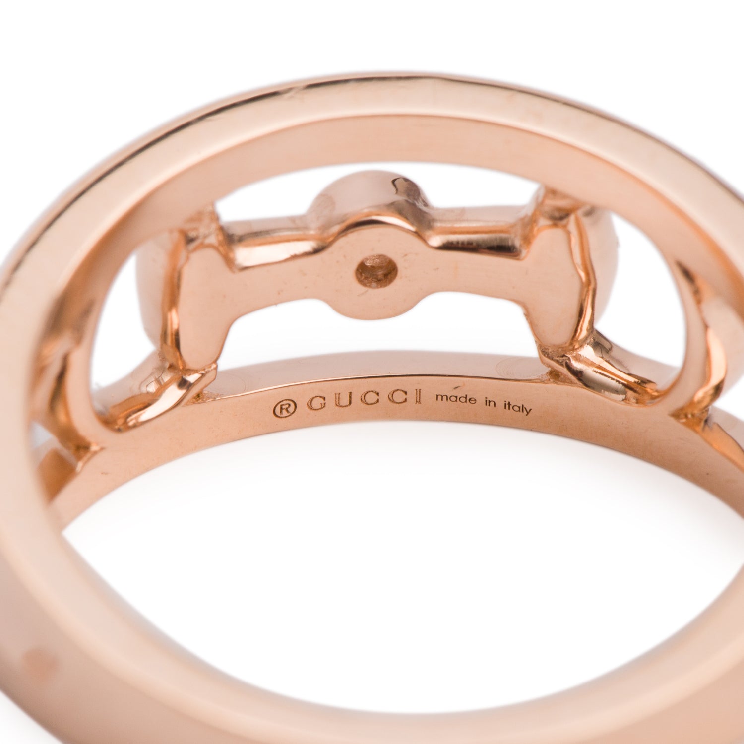 Gucci 18k Rose Gold Diamond Horsebit Ring, Size 13 6.25 w/ Box