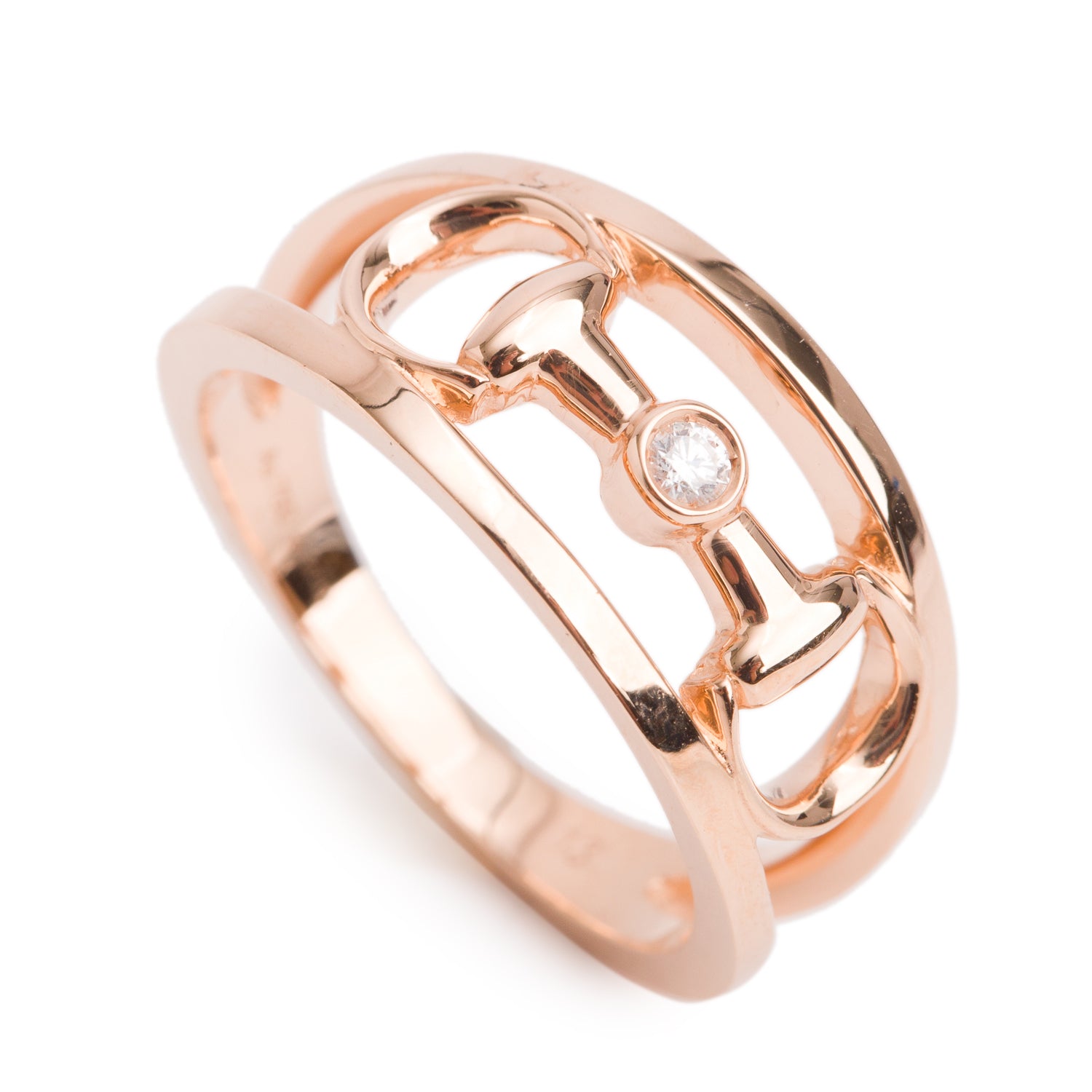 Gucci 18k Rose Gold Diamond Horsebit Ring, Size 13 6.25 w/ Box