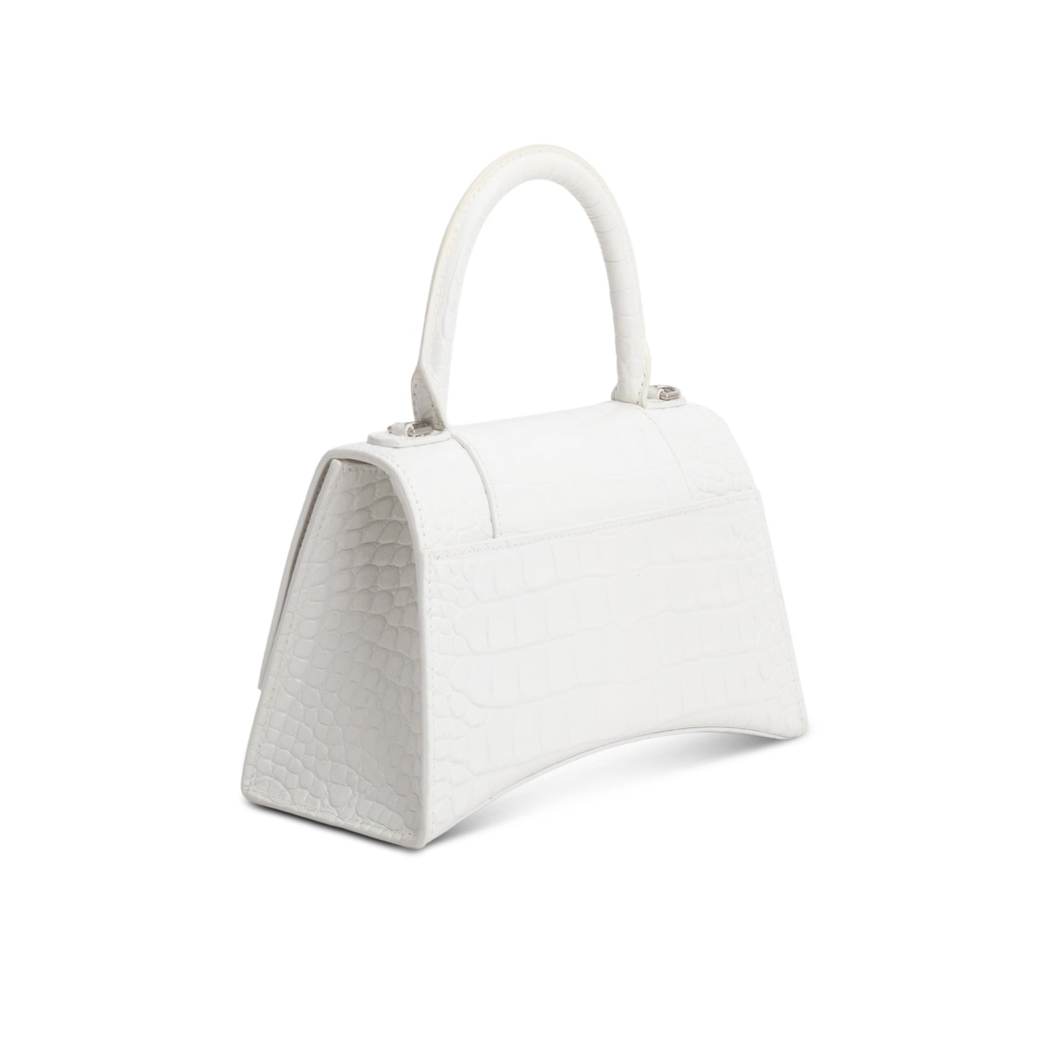 Balenciaga White Croc Embossed Leather Small Hourglass Top Handle Bag w/ Strap