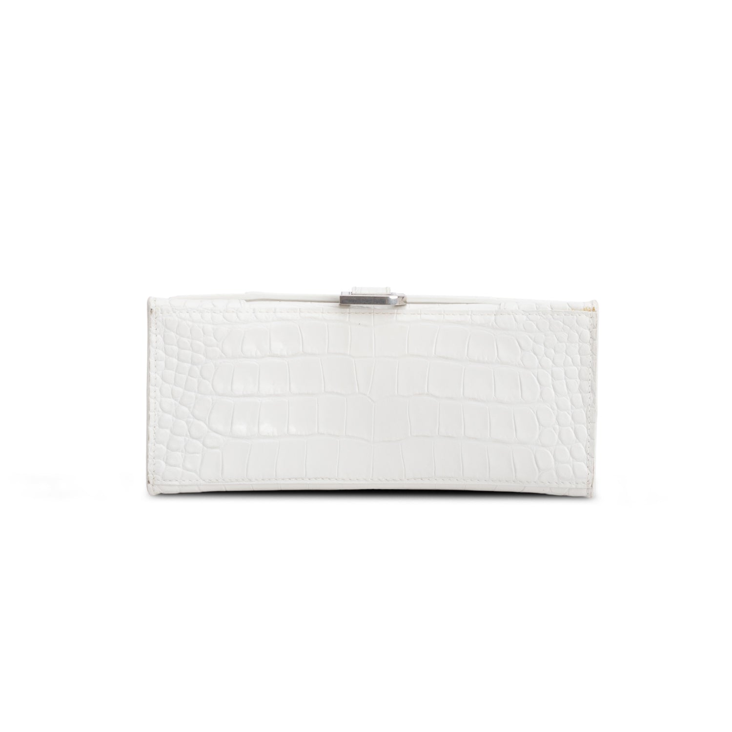 Balenciaga White Croc Embossed Leather Small Hourglass Top Handle Bag w/ Strap