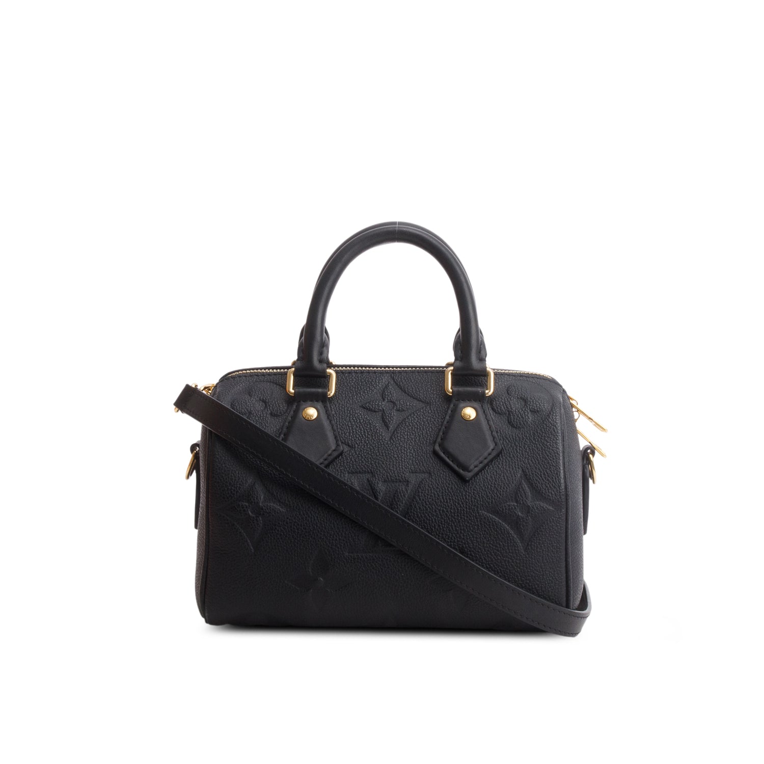 Louis Vuitton Black Monogram Empreinte Leather Speedy Bandouliere 20 w/ Strap & Box
