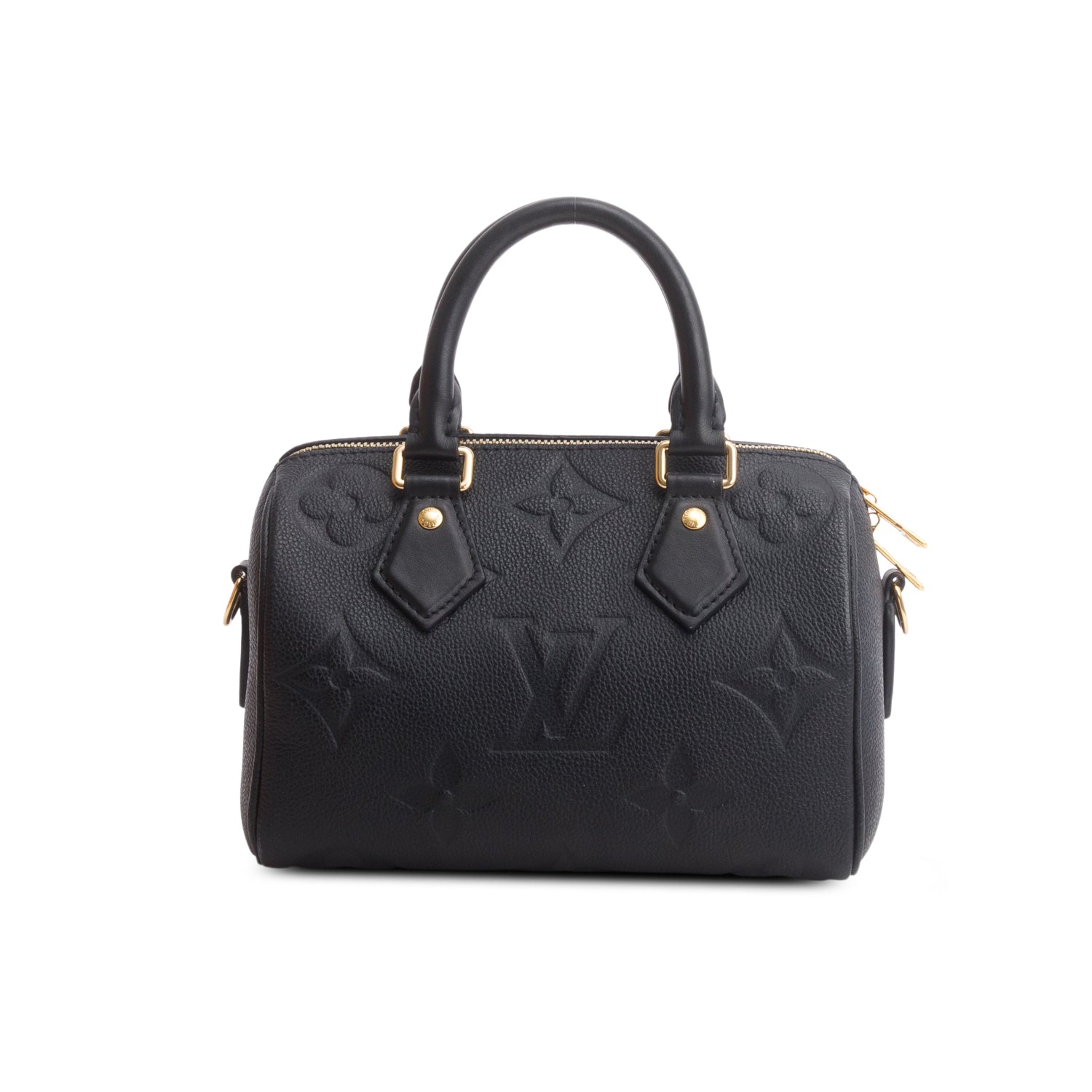 Louis Vuitton Black Monogram Empreinte Leather Speedy Bandouliere 20 w/ Strap & Box