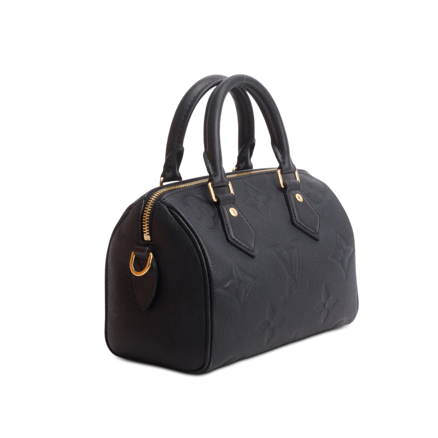 Louis Vuitton Black Monogram Empreinte Leather Speedy Bandouliere 20 w/ Strap & Box