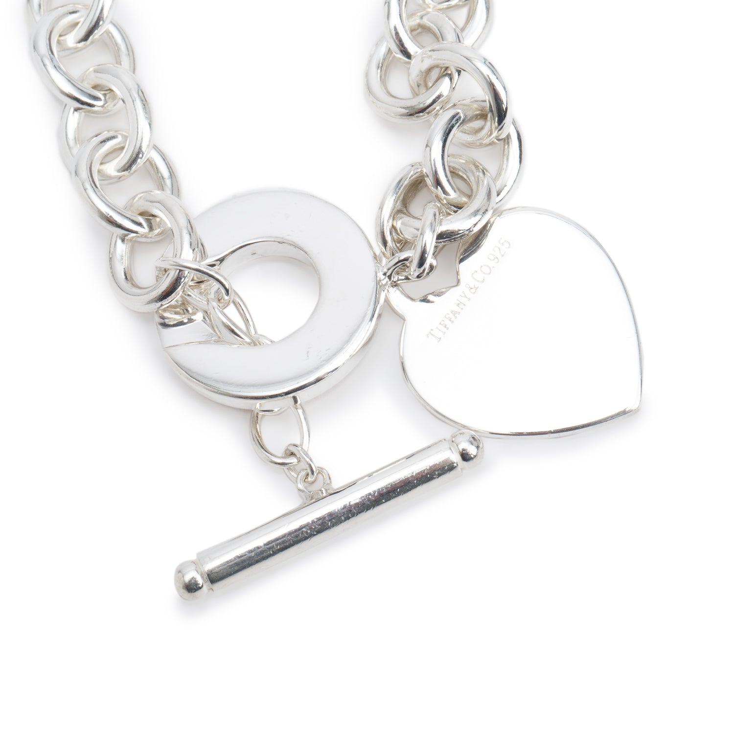 Tiffany & Co. Sterling Silver Heart Tag Charm Bracelet with Toggle Clasp