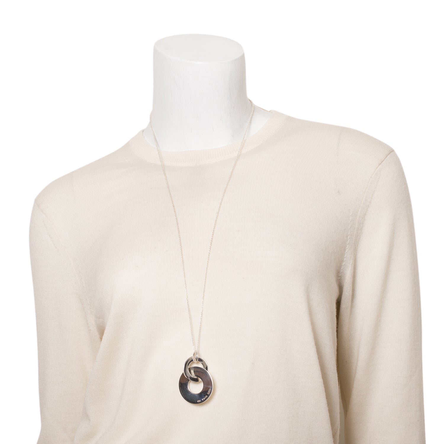 Tiffany & Co. Sterling Silver 1837 Double Circle Drop Pendant Necklace