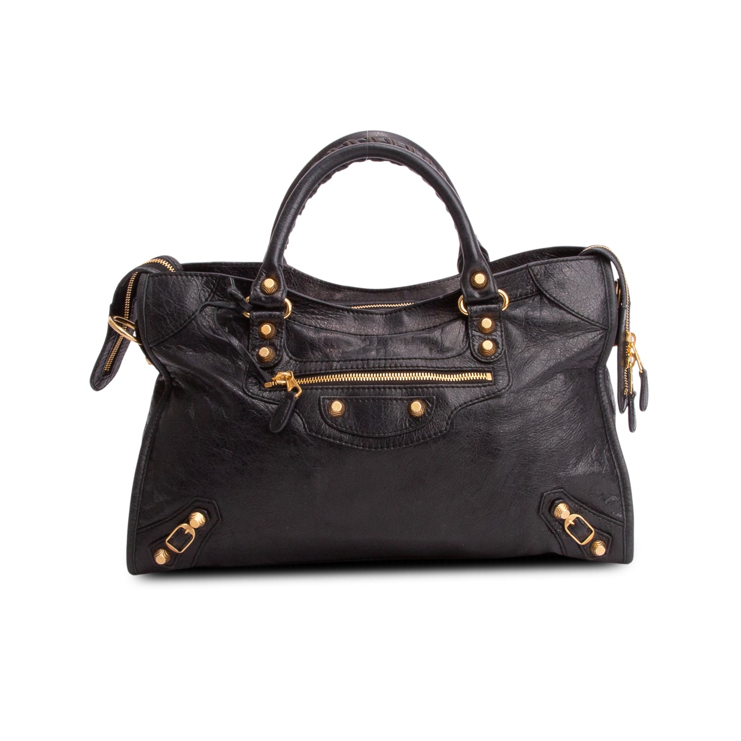Balenciaga Black Agneau Leather Le City Medium Bag w/ Strap