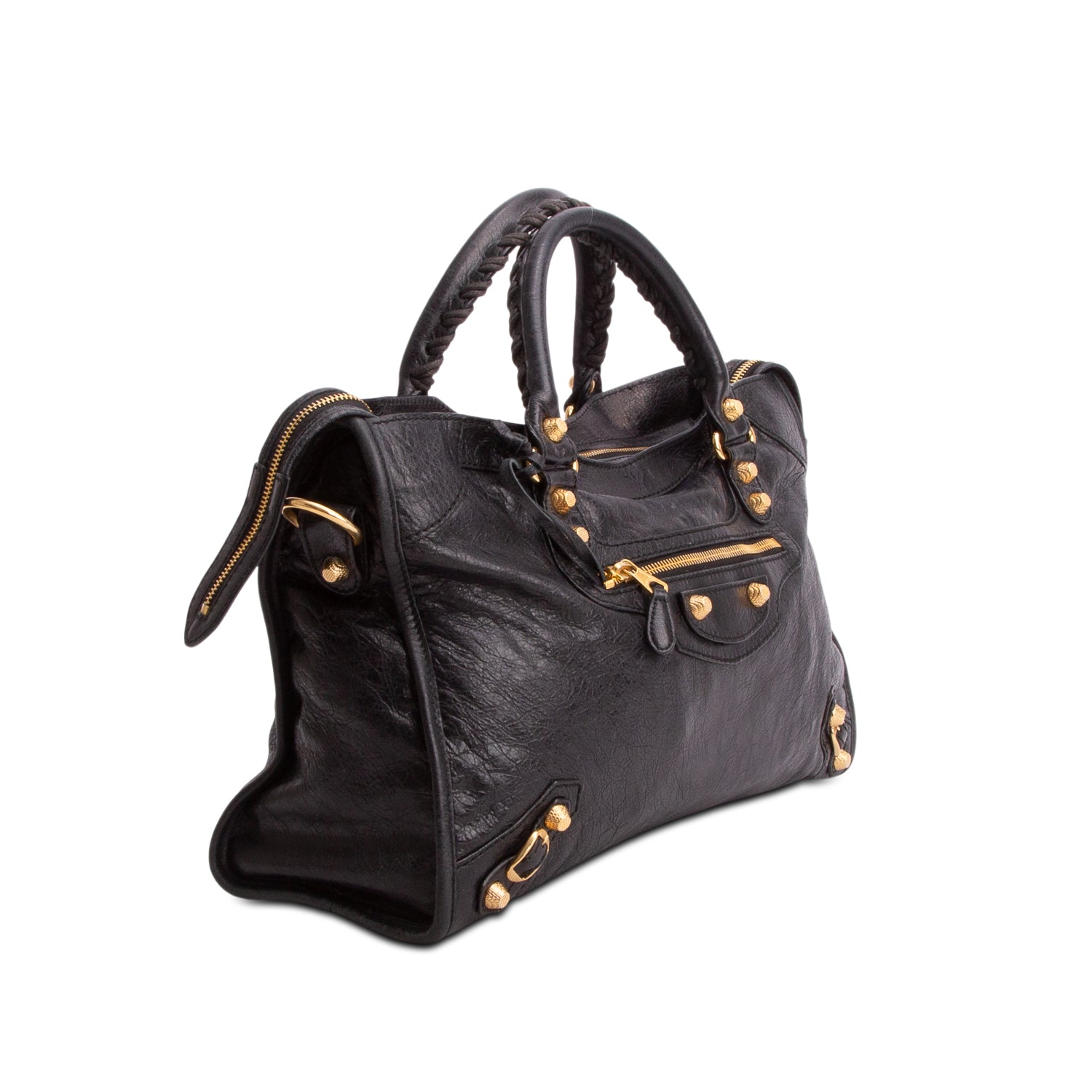Balenciaga Black Agneau Leather Le City Medium Bag w/ Strap