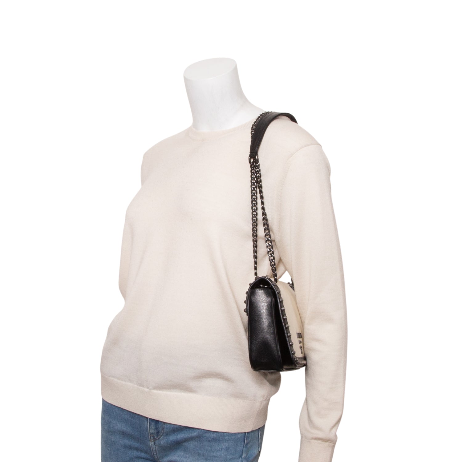 Prada Black/White Glace Calf Leather Studded Camera Crossbody Bag