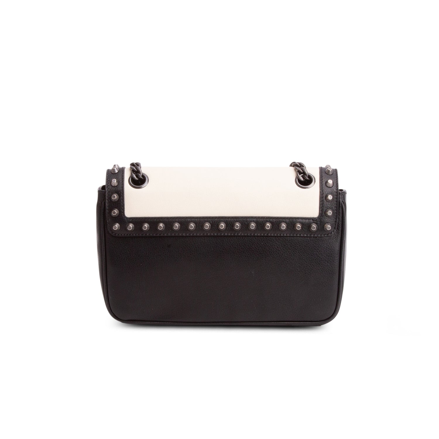 Prada Black/White Glace Calf Leather Studded Camera Crossbody Bag
